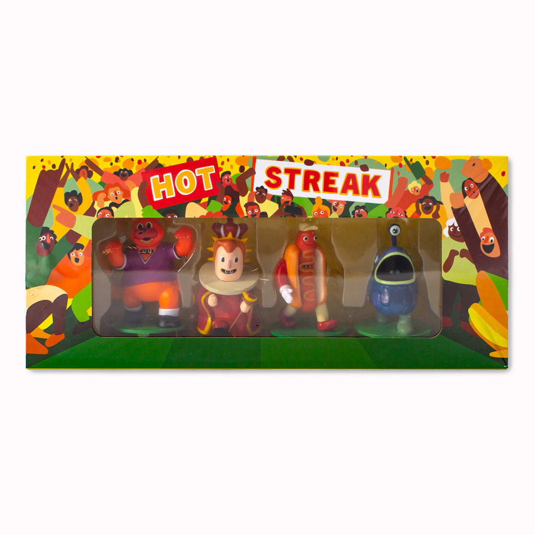 Hot Streak is a simultaneous betting game where players predict the outcome of an unpredictable mascot race, placing wagers before the action unfolds.