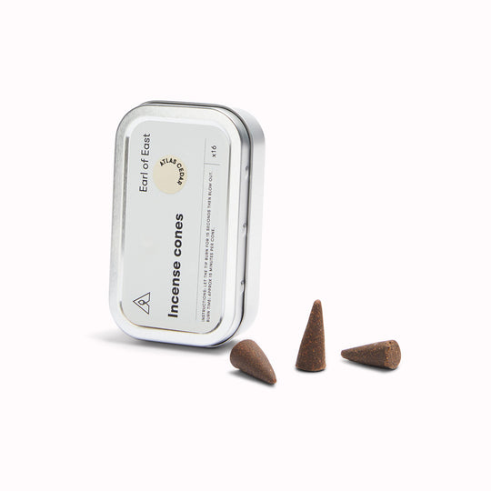 Incense Cones from Earl of East are now available in their best selling Atlas Cedar scent. A bespoke earthy blend of cedar wood, olive leaf and white musk, evoking the calming crisp air of the Atlas Mountains and the artisanal Berber Villages in Morocco.