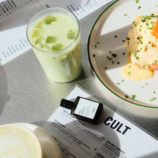 In essence, the fragrance captures the sensory experience of a frothy green tea served alongside a generously filled brunch table. 15ml Roll On.