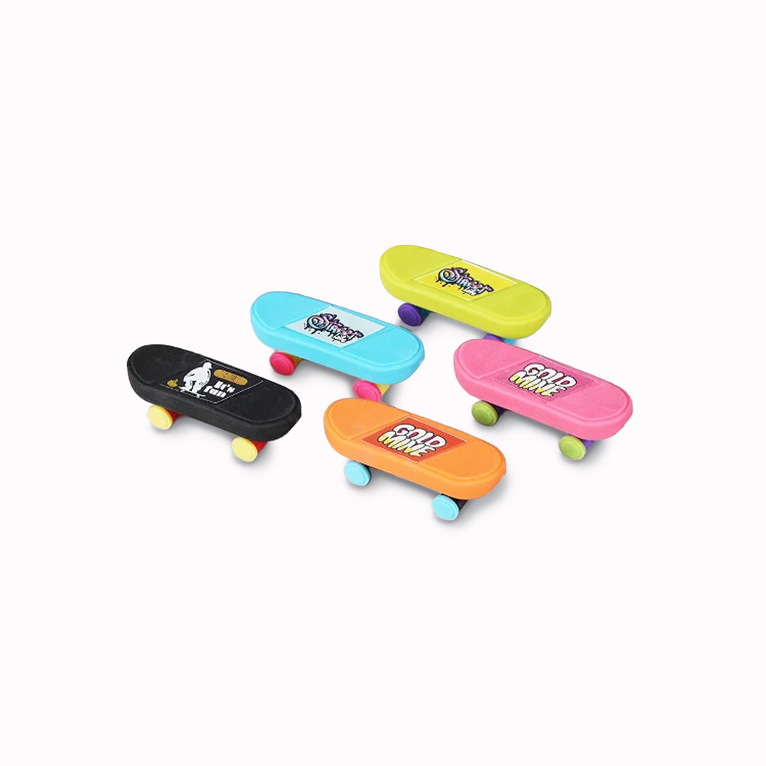 novelty skateboard shaped eraser in assorted colours - ideal as a stocking filler or homemade Christmas cracker gift for teenagers.
