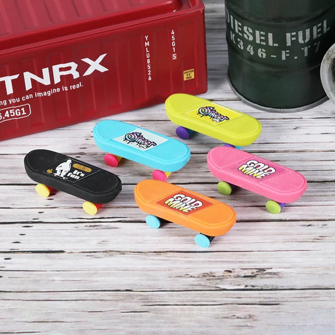 novelty skateboard shaped eraser in assorted colours - ideal as a stocking filler or homemade Christmas cracker gift for teenagers.