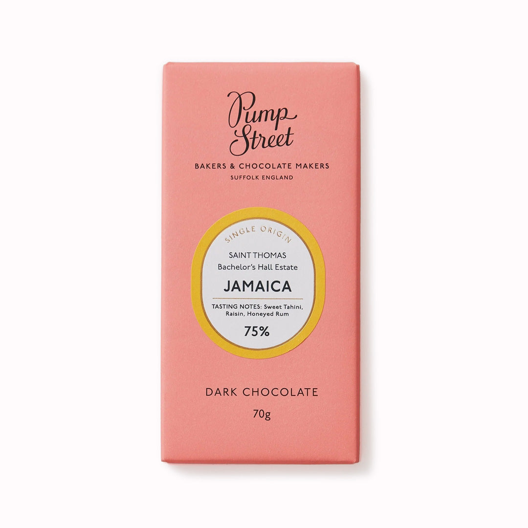 This Jamaica 75% chocolate bar is initially rich, when a satisfying melt releases hints of sweet juicy berries before&nbsp;rounding into a distinctive honeyed rum finish.