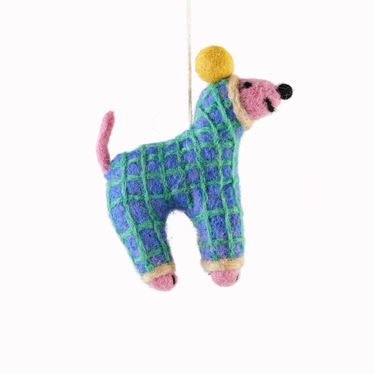 Jayla - Dog in Blue Onesie | Felted Christmas Tree Decoration
