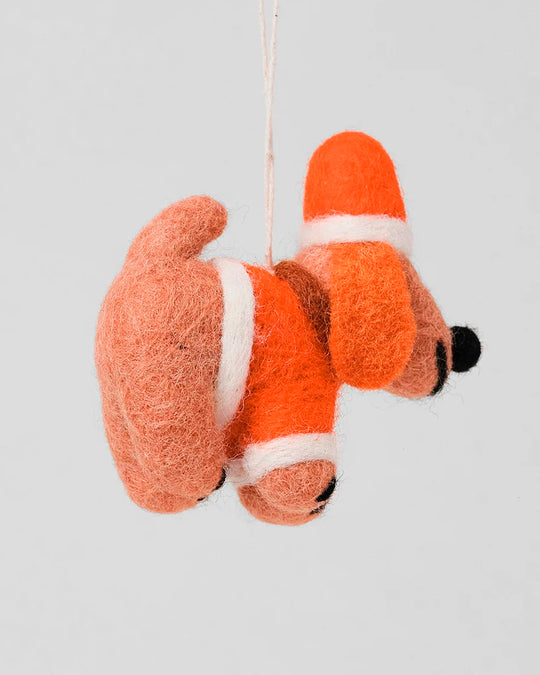 Jeff is ready for Christmas! The most festive dog decoration you will see. A playful felted Christmas tree decoration designed by Cari Vander Yacht.