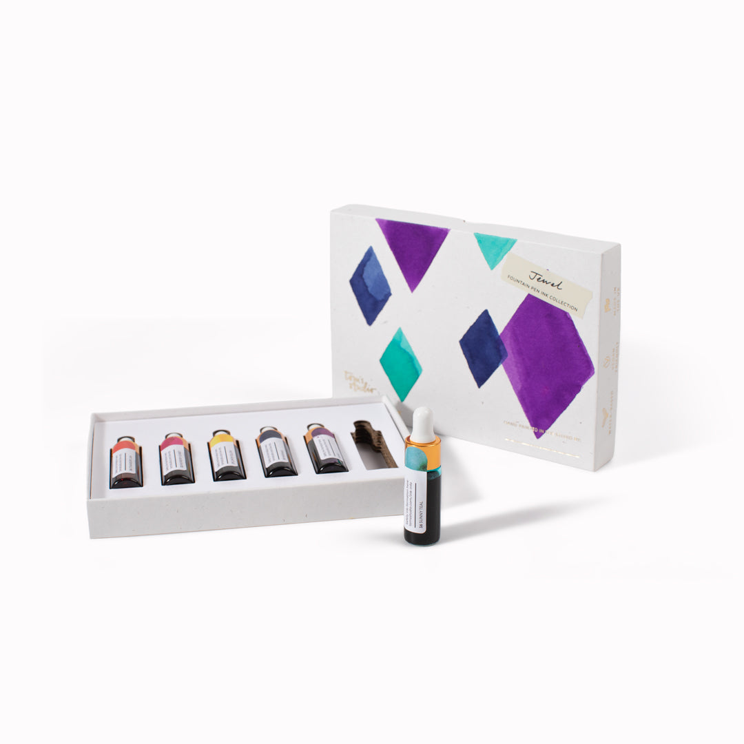 Jewel Mini Ink Collection. Designed for those who find standard blue and black a bit too ordinary, this set is a toolkit for self-expression