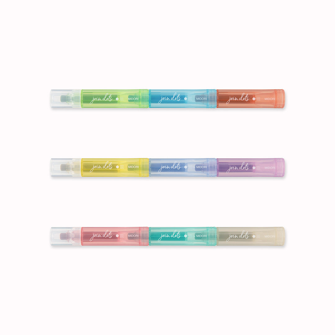 The right tone pack has 3 sets of 3 colours from the bright, pastel and milky Midori colour-way which allows you to effectively colour code your journal for easy reference.
