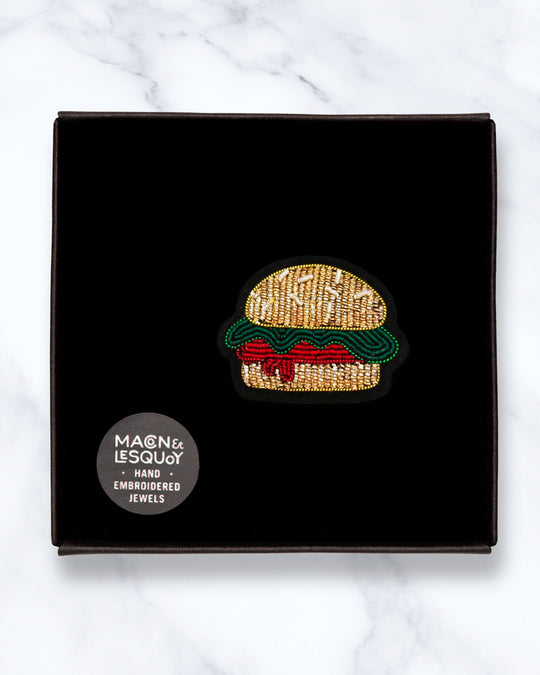 Junk food hand embroidered decorative lapel pin by Paris based Macon et Lesquoy