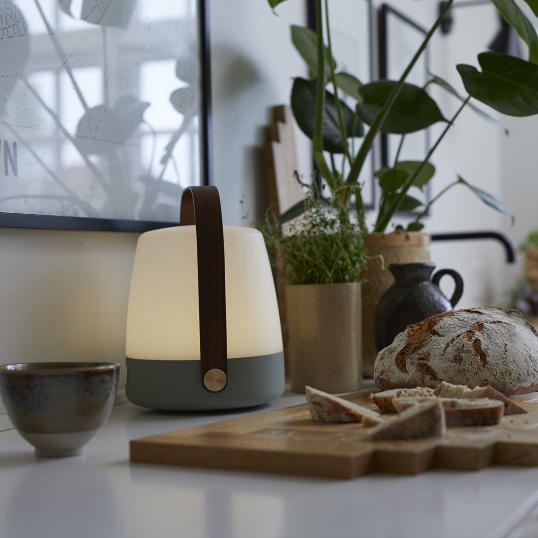 In Kitchen - The Lite-Up in Earth from Kooduu is a battery operated portable light with a pleasing wooden carry handle and Scandinavian interior feel.