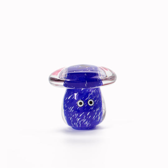 Shroom Crystal Blob is formed by dipping and/or rolling molten (hot!) clear glass into smaller chunks of brightly coloured glass droplets, then expertly shaping into weird and wonderful forms.