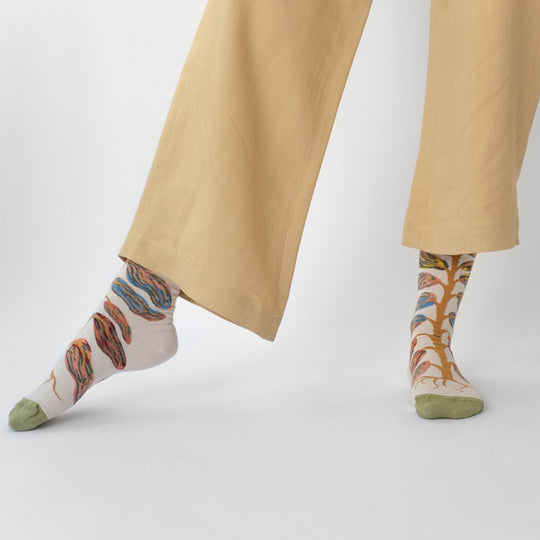 As Worn - This Leaves Natural pair of mid-calf length socks is from the Le Poète collection