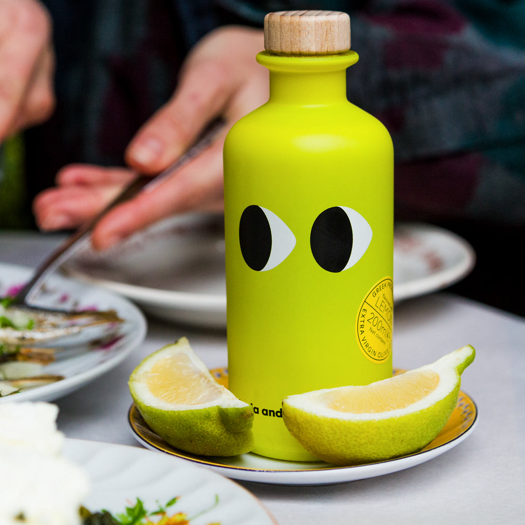 The Lemon infused oil has low acidity and high nutritional value, cold pressed with fresh greek lemons.