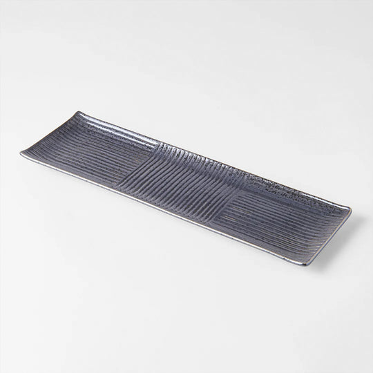 Black Glazed Platter with a glossy lined finish offering plenty of space for sashimi or other appetisers.