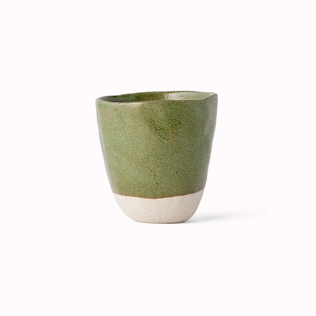 Tall Organic Shaped Tea Cup with Moss Green Glaze 275ml