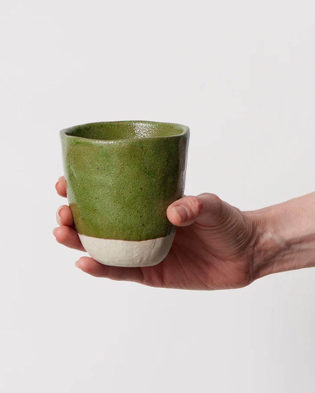 Tall Organic Shaped Tea Cup with Moss Green Glaze 275ml