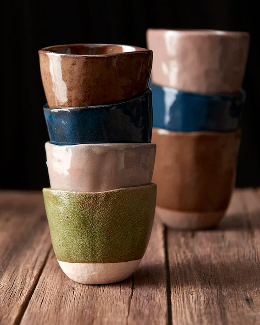 Tall Organic Shaped Tea Cup with Moss Green Glaze 275ml