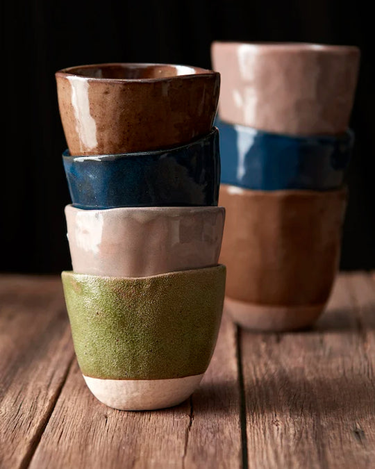 Tall Organic Shaped Tea Cup with Moss Green Glaze 275ml