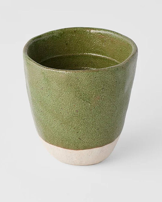 Tall Organic Shaped Tea Cup with Moss Green Glaze 275ml