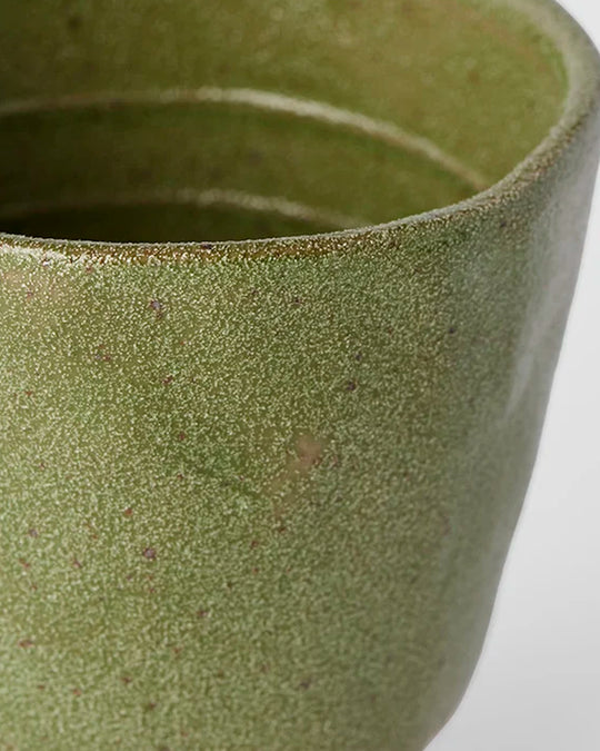 Tall Organic Shaped Tea Cup with Moss Green Glaze 275ml