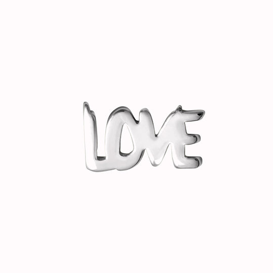 This earring spells out the word "LOVE" in capital letters.