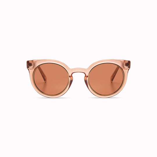 The Lulu features a unique combination of round lenses set in a cat-eye frame and offers unparalleled style and protection with a 133mm x 49.4mm Bio Nylon frame, 100% UV400 lenses, and scratch-resistant PC lens. The gorgeous sunglasses feature a translucent rose coloured frame with solid light burgundy lenses. The perfect rose-tinted glasses!