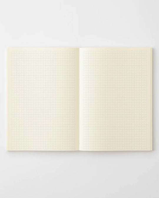 A5 grid paper notebook with a simple and clean off white cover and embossed MD Paper logo.