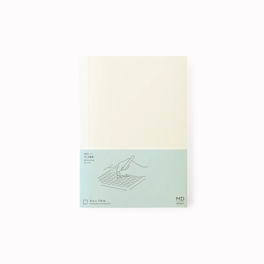 A5 grid paper notebook with a simple and clean off white cover and embossed MD Paper logo.