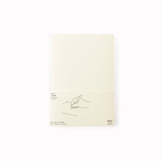 A5 plain paper notebook with a simple and clean off white cover and embossed MD Paper logo.