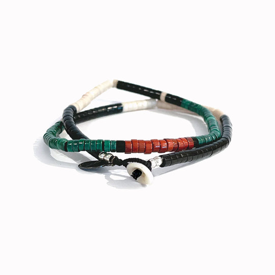 Heishi Beads Double Wrap Bracelet | Malachite + Jet