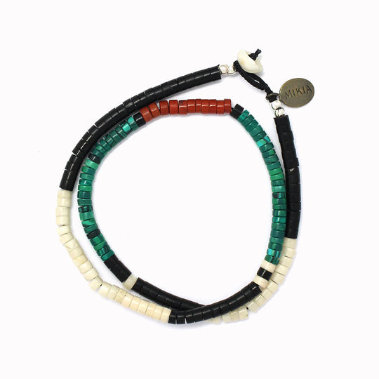 Heishi Beads Double Wrap Bracelet | Malachite + Jet