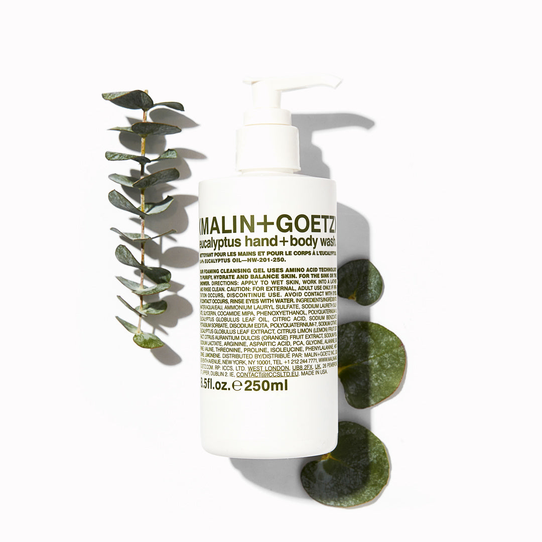 The Eucalyptus Hand + Body cleansing gel from Malin+Goetz lathers into a rich foam to effectively wash away dirt and sweat from the daily grind and forms part of Malin+Goetz's essentials collection.