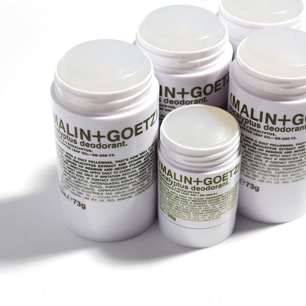 The Eucalyptus travel sized deodorant from Malin+Goetz is produced with refreshing natural eucalyptus extract and odour-neutralizing citronellyl. It is especially good for sensitive skin and forms part of Malin+Goetz's essentials collection.