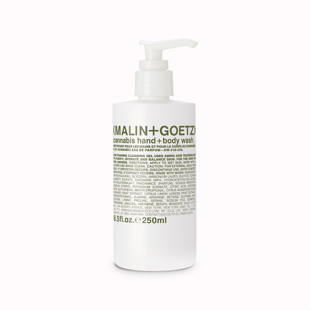 The Cannabis Hand + Body wash from Malin+Goetz lathers into a rich foam to effectively wash away dirt and sweat from the daily grind