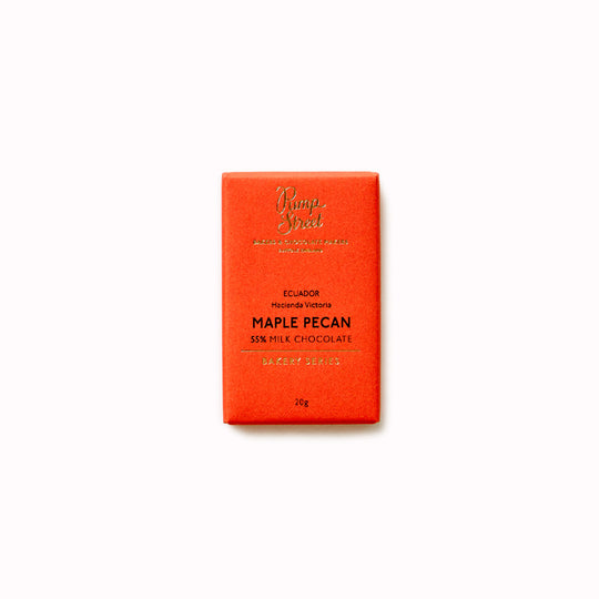 Mini 20g taster bar Christmas limited edition 55% milk chocolate bar with maple and pecan&nbsp;from Pump Street's Bakery Series.