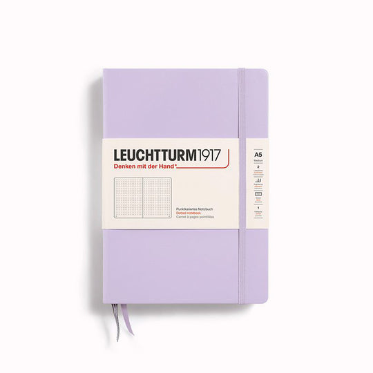 Lilac A5 Dotted Medium Notebook from Leuchtturm1917, includes Blank table of contents and numbered pages with a rear gusseted pocket