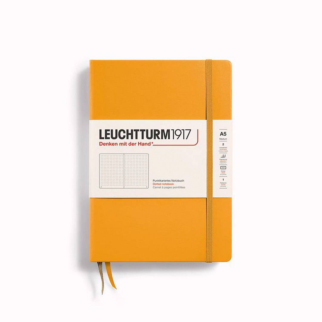 Rising Sun A5 Dotted Medium Notebook from Leuchtturm1917, includes Blank table of contents and numbered pages with a rear gusseted pocket
