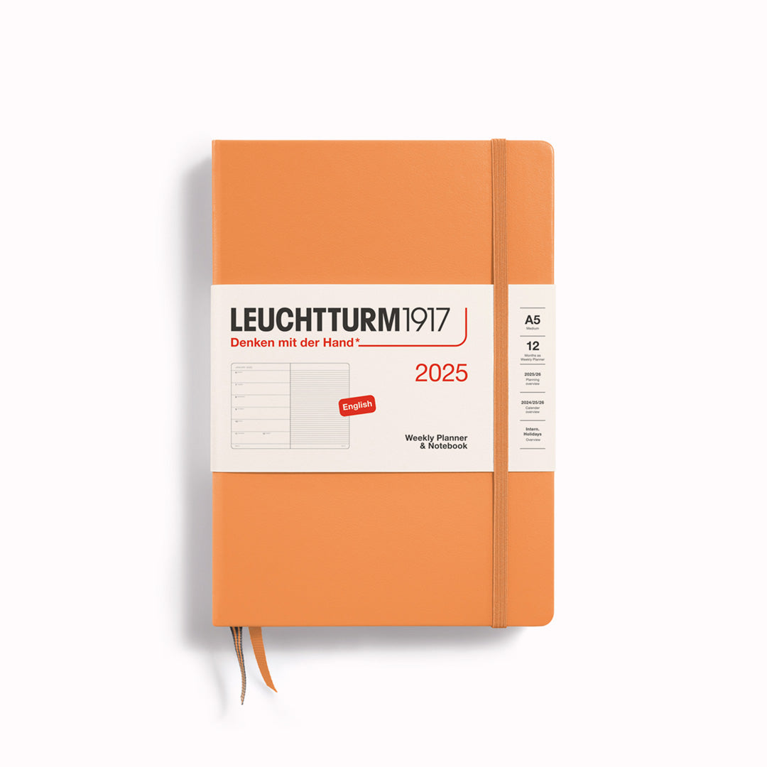 This A5 Hardcover planner offers 7 days to a page with a page every week for notes, so the left-hand page is a 7-day planner and the right-hand page is notes. It is thread-bound and opens flat for easy note-making.