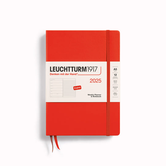 This A5 Hardcover planner offers 7 days to a page with a page every week for notes, so the left-hand page is a 7-day planner and the right-hand page is notes. It is thread-bound and opens flat for easy note-making.