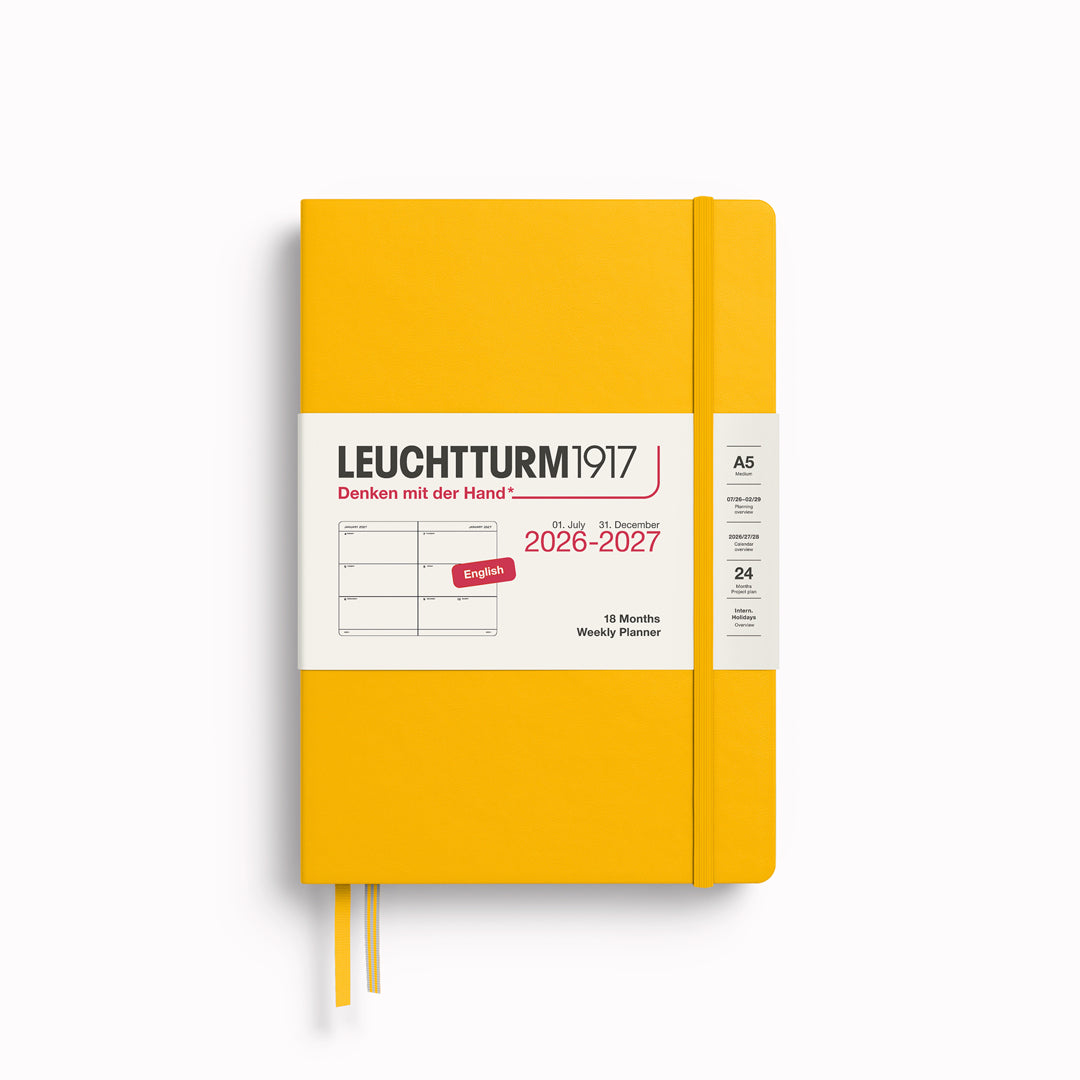 The 18 month Medium Weekly Planner + Notebook by Leuchtturm1917 is a combined planner and notebook, running for 18 months. It is dated from 1st July 2026 to 31st December 2027.