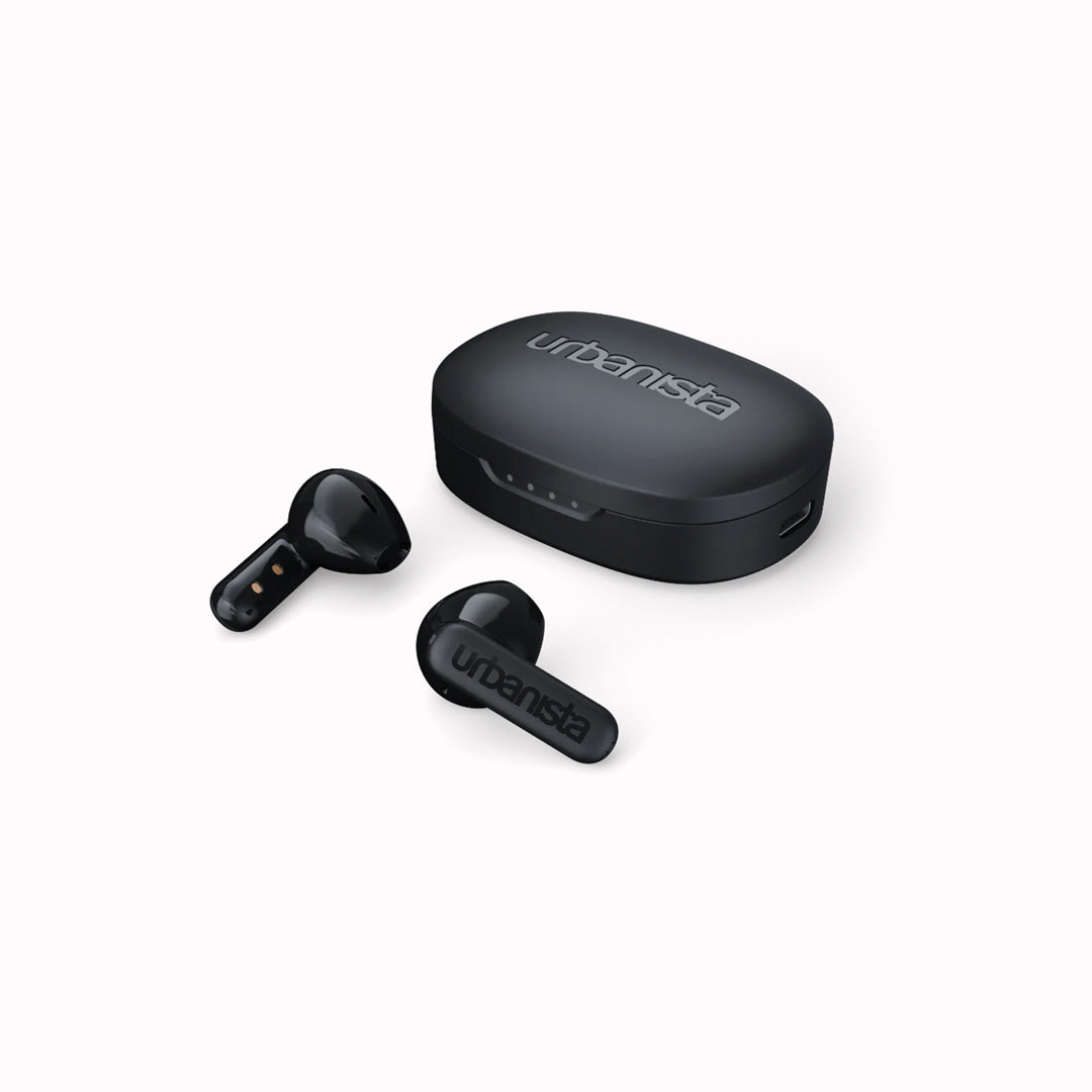 Midnight black true wireless in-ear buds from Urbanista, are comfortable and perfect for the daily commute or trip to the gym.