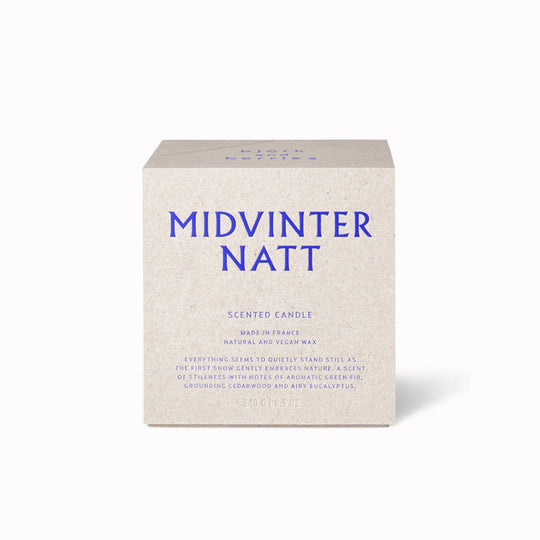 Midvinternatt is a scent of stillness - the first snow blanket gently embracing nature. With top notes of eucalyptus, raspberry and apple blossom, a heart of fir needles, bamboo and peony, and a base of crisp amber, white cedar and Haitian vetiver.