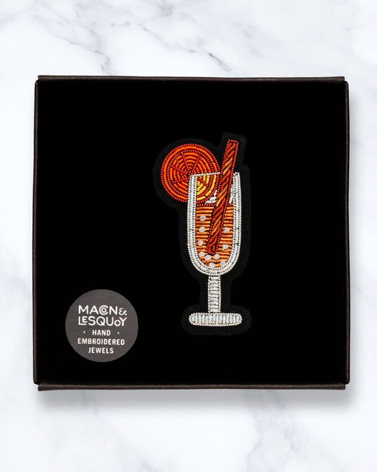 Make a statement with this beautiful Mimosa Cocktail&nbsp;hand embroidered decorative lapel pin by Paris based Macon et Lesquoy - personalise your favourite garments to define your individual style.&nbsp;&nbsp;