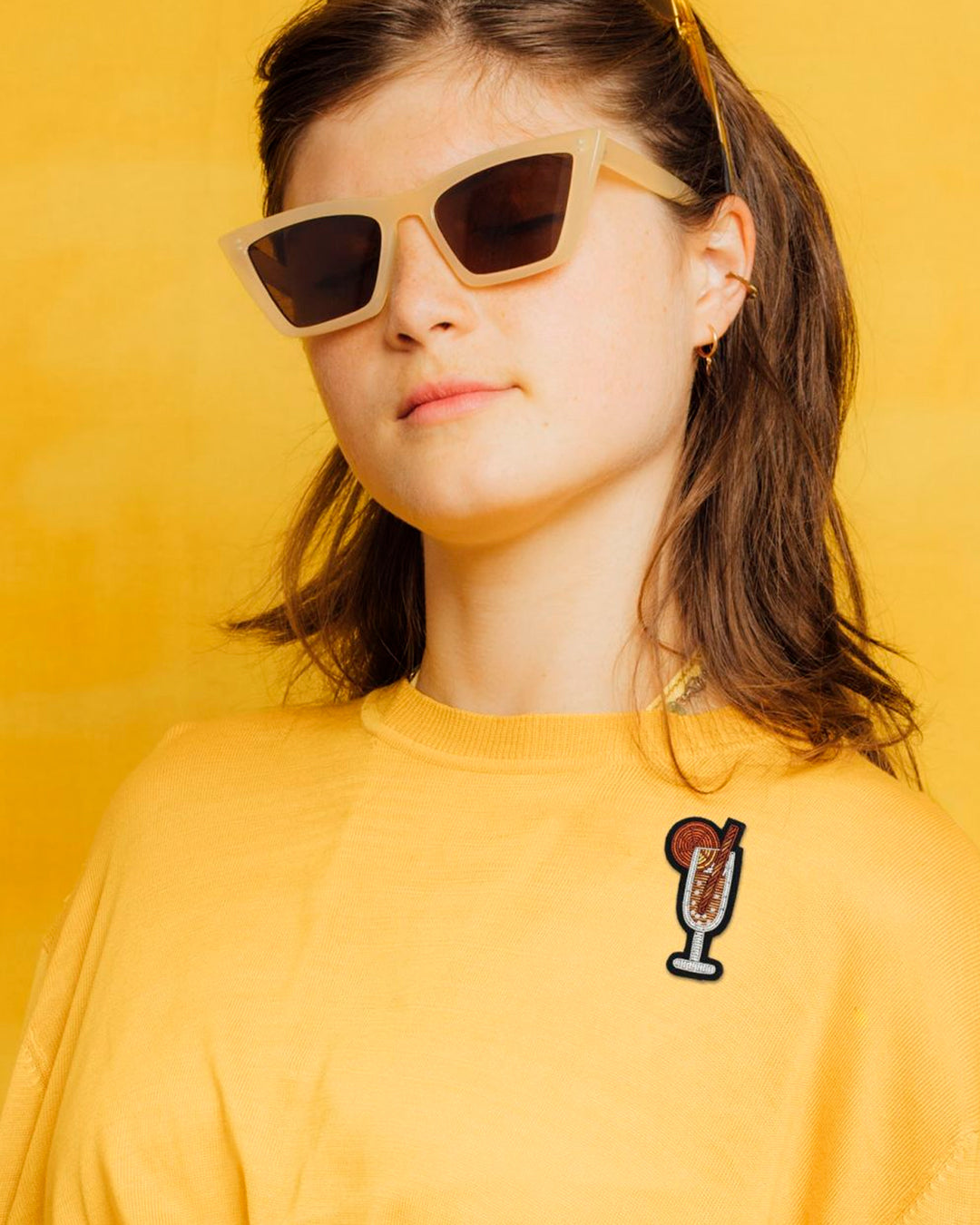 Make a statement with this beautiful Mimosa Cocktail&nbsp;hand embroidered decorative lapel pin by Paris based Macon et Lesquoy - personalise your favourite garments to define your individual style.&nbsp;&nbsp;