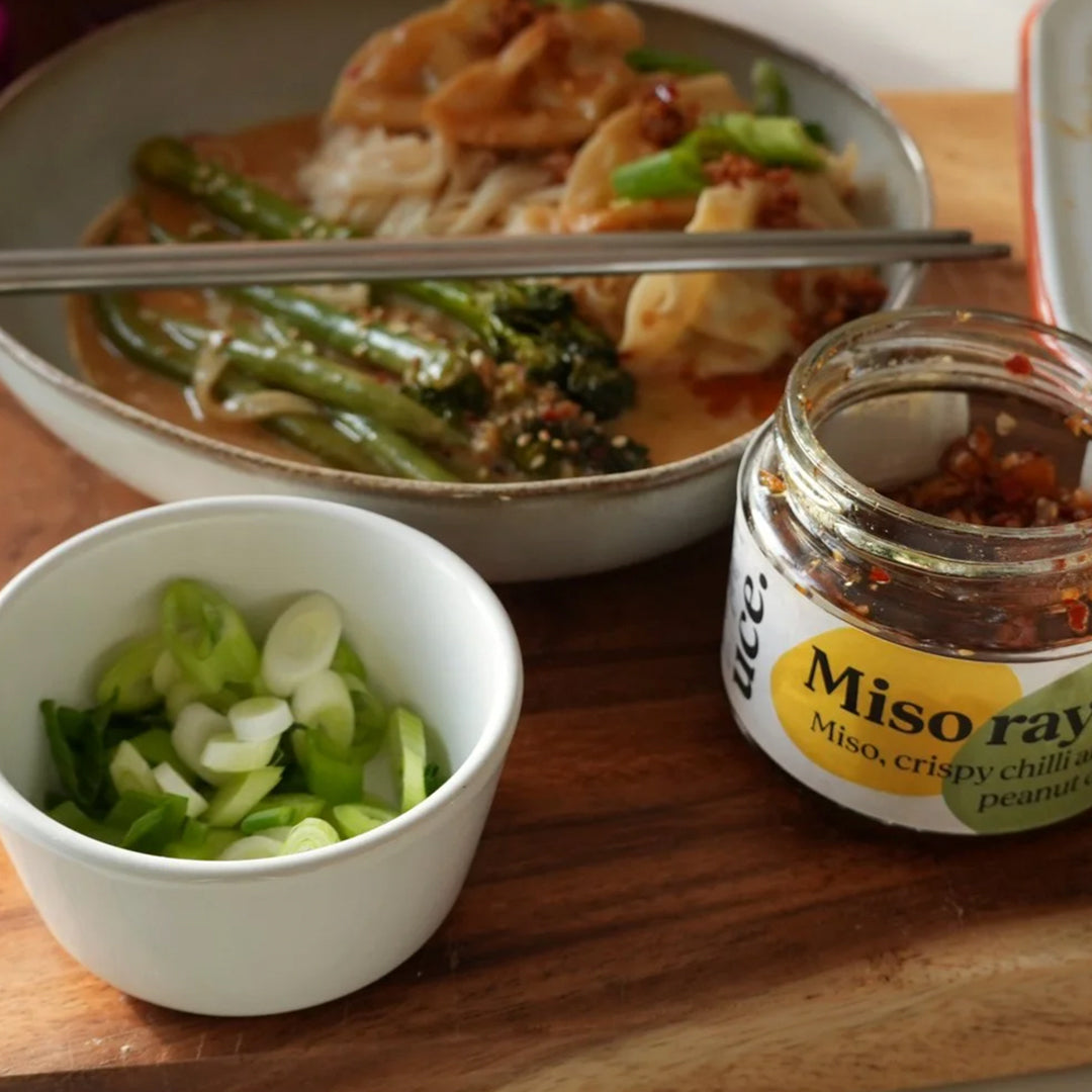 Miso Rayu is a crafted chilli oil blended with miso and peanut, balancing savoury depth with moderate heat.