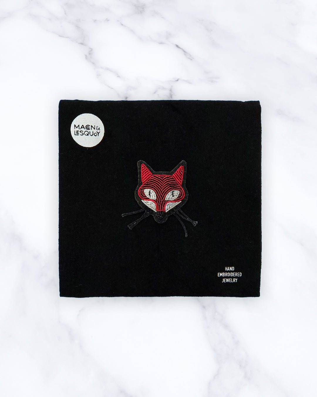 Make a statement with this beautiful Mister Fox hand embroidered decorative lapel pin by Paris based Macon et Lesquoy