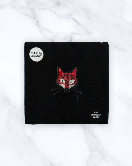 Make a statement with this beautiful Mister Fox hand embroidered decorative lapel pin by Paris based Macon et Lesquoy