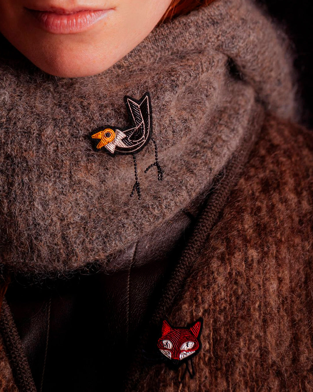 Make a statement with this beautiful Mister Fox hand embroidered decorative lapel pin by Paris based Macon et Lesquoy