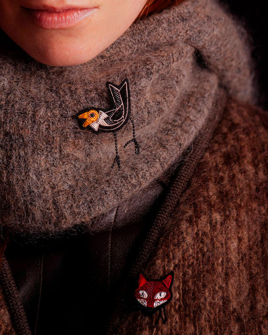 Make a statement with this beautiful Mister Fox hand embroidered decorative lapel pin by Paris based Macon et Lesquoy