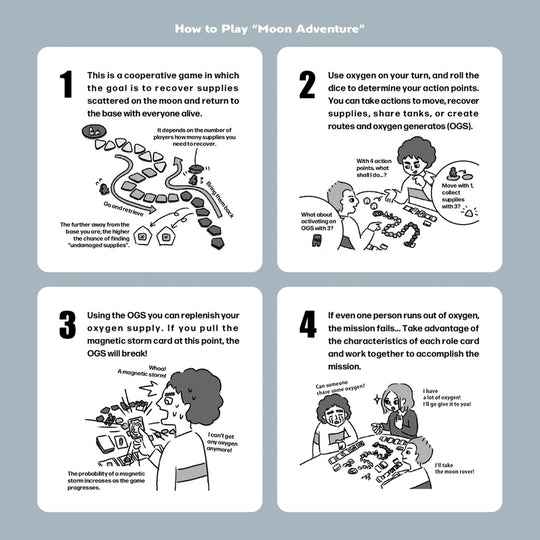 Moon Adventure is a strategic and cooperative board game designed for 2–5 players.
