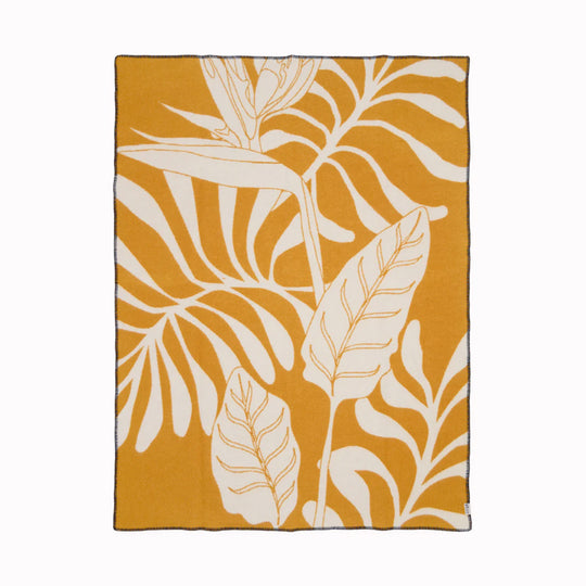 Leaf Wool Blanket | Mustard Yellow