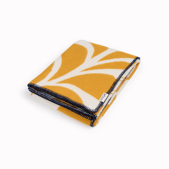Leaf Wool Blanket | Mustard Yellow